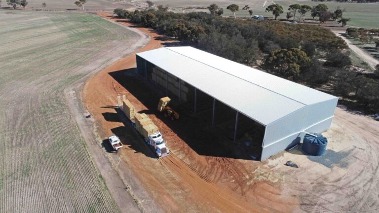 Auspan Shed Design and Construction Large Hay Shed with Truck